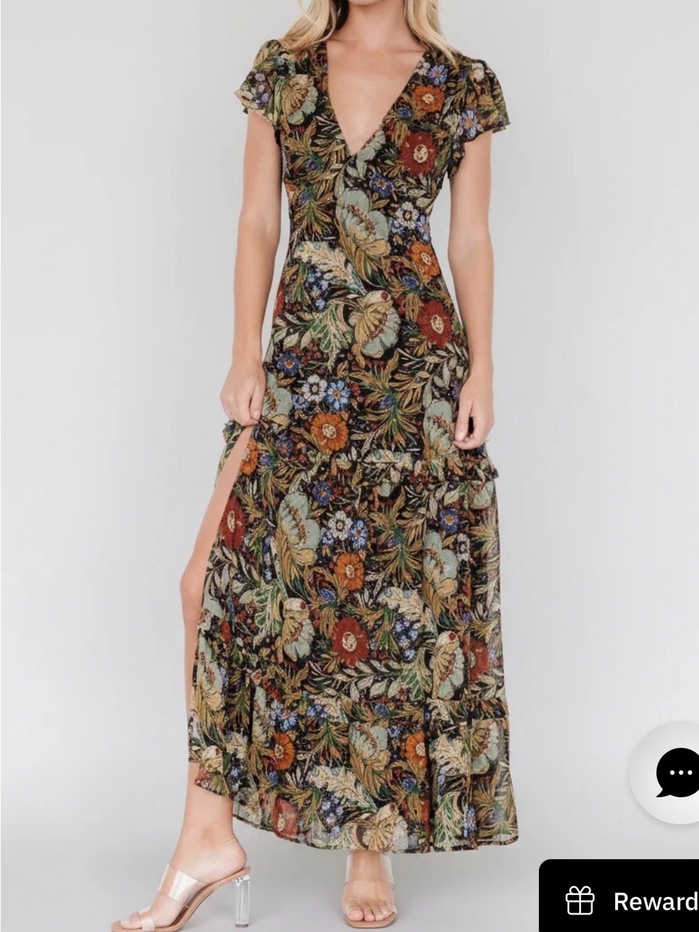 12th Tribe Black Floral Deep V-Neck Tiered Maxi Dress, Large, NWT - Picture 15 of 15
